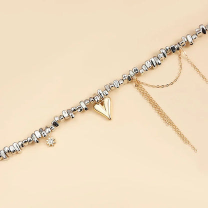 Women Trendy Love Tassel Pendant for Female Irregular Beaded Collarbone Chain Metal Design Fashion Necklace Jewelry Gift