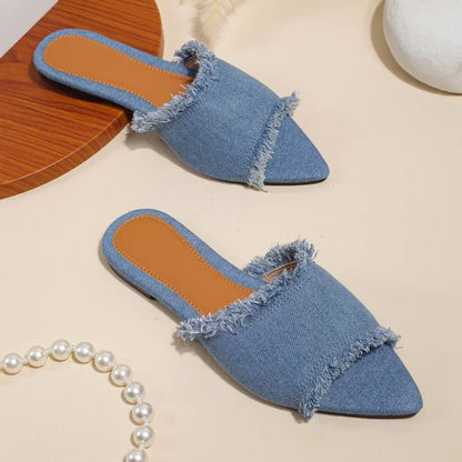 Women Flats Cowboy Slippers Fashion Beach Dress Shoes  Summer Femme Pointed Toe Flip Flops New Casual Slides Zapatos Mujer