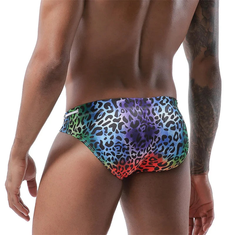 Men's Swimwear Swimsuit Beach Low Waist Briefs Swimsuit Leopard Digital Printing Crochet Bikini Surfing Swim Wear Bathing Suit