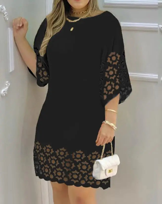 Elegant Dresses for Women Hollow Out Round Neck Casual Mini Dress Vacation New Fashion 2023 Summer Casual Sexy Female Clothing