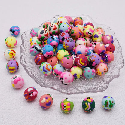 10pcs/bag Acrylic Beads Fashion Hand Drawn Cartoon Painting Loose Beaded DIY Handmade DIY Bracelets Mobile phone chain Bead Pen
