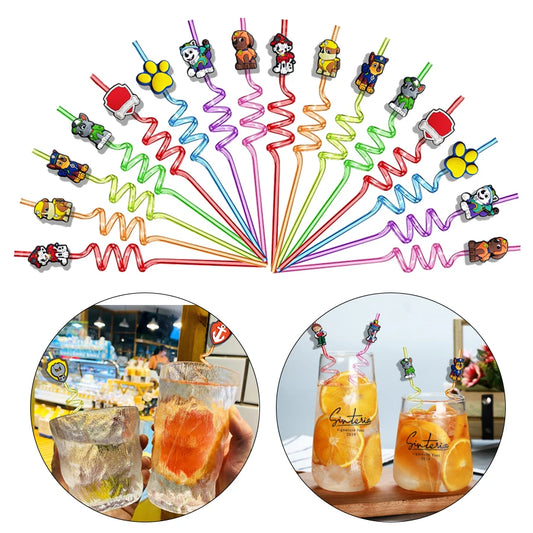 Paw Patrol Reusable Drinking Straws Birthday Party Favor Milkshake Ice Drinks Straws Christmas Wedding Supplies Halloween Decora