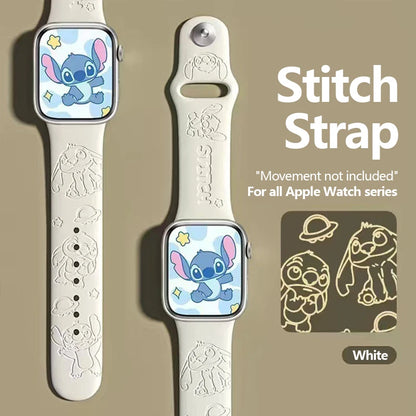 ハローキティとスティッチのシリコンバンド、Apple Watch用、38-45mm、Saniro製、3Dレーザー彫刻、iWatchシリーズSE、7、5、6、8、9、Ultra 2対応