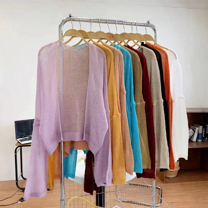 Women's Y2K Korean Cropped Cardigan - Loose Knit Summer Cover-Up for Beach Outfits & Casual Layers