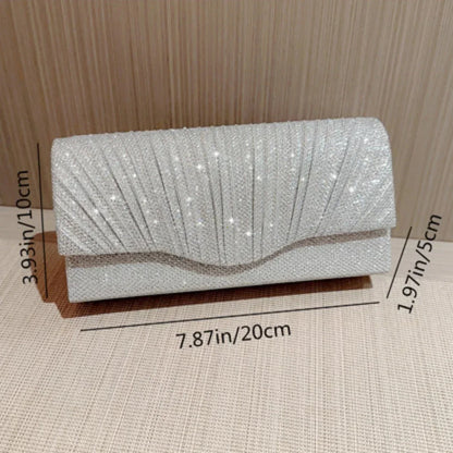 Ladies Glitter Silver Clutch Bag Envelope Evening Bag Fashion Elegant Long Purse Women Chain Shoulder Bags Wedding Party Handbag