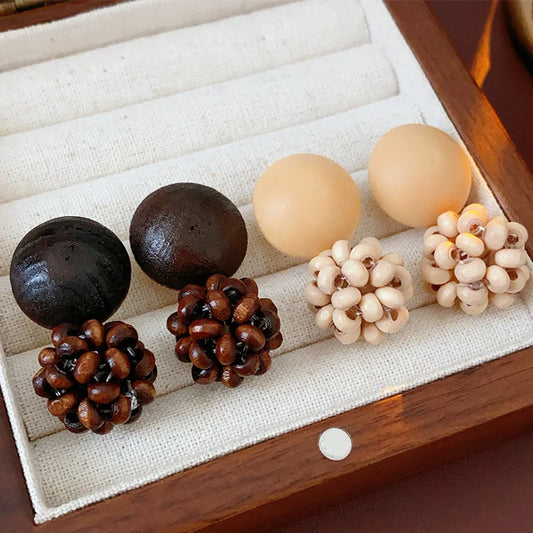 wooden beads Cluster Dangle post Earrings New Arrival National Style Fashion Jewelry Women Daily Wear Accessories Party CW134