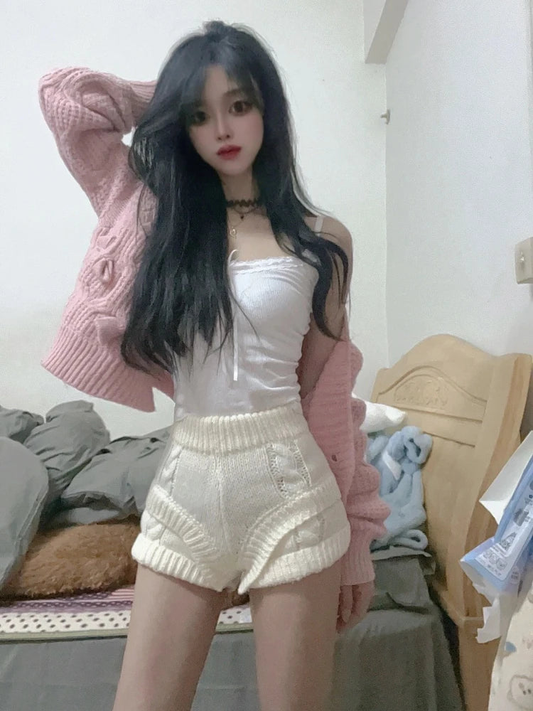 Kimotimo Hot Sexy Knit Shorts Women Korean Fashion Casual Outerwear Sheath Mini Pants 2025 Spring Solid Versatile Y2k Streetwear