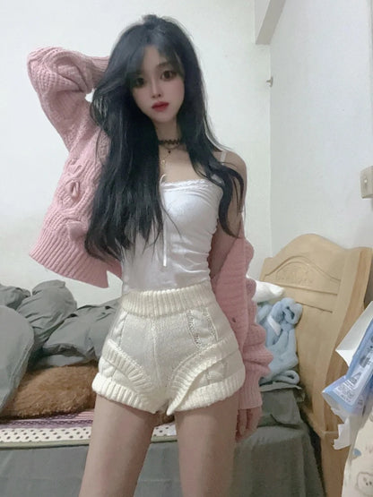 Kimotimo Hot Sexy Knit Shorts Women Korean Fashion Casual Outerwear Sheath Mini Pants 2025 Spring Solid Versatile Y2k Streetwear