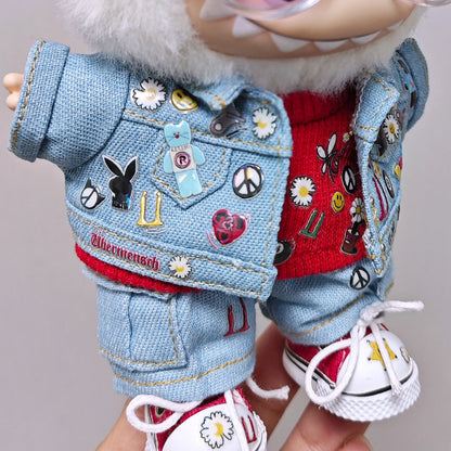 Labubuキッズ服用高品質15cm - 17cm西洋デニム服と靴セット Labubuユニバーサル服