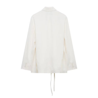 TRAFZA Women's Suits White Turn-Down Collar Long Sleeves Lace-Up Blazers+High Waist Zipper Long Pants Female Spring Fashion Sets
