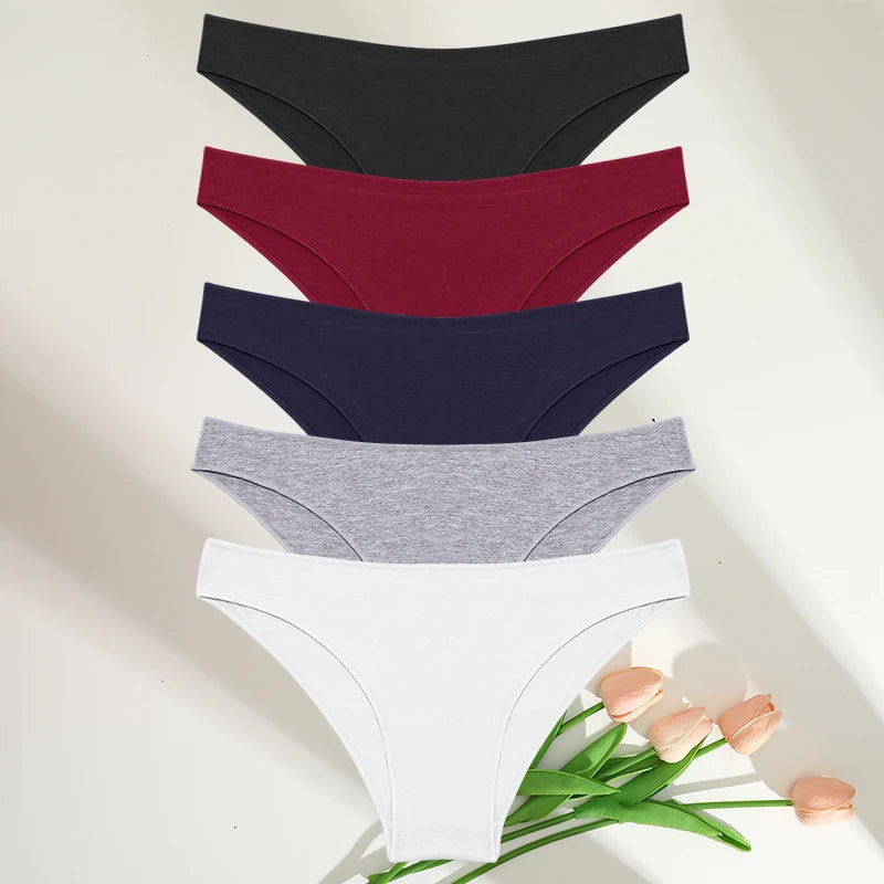 FINETOO 5PCS/Set M-XXL Panties Women Cotton Lingerie Woman Underwear Sexy Femme Underwear Girls Underpant Panty 7 Solid Colors