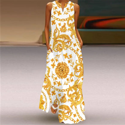 Summer Sexy Maxi Dresses Women Sleeveless V-Neck Robe Party 2025 Retro Loose Beach Vestidos Y2k  S-5XL