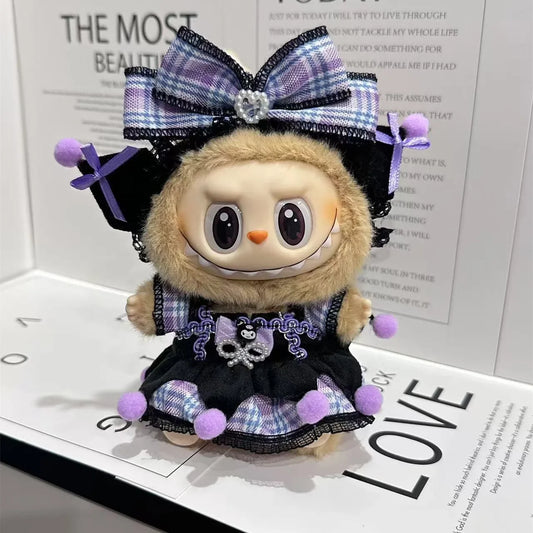 17cm Doll's Clothes for Labubu Monster Outfit Kuromi Dress Purple Hair Band Cool DIY Kids Gift Unique Accessories for Girls
