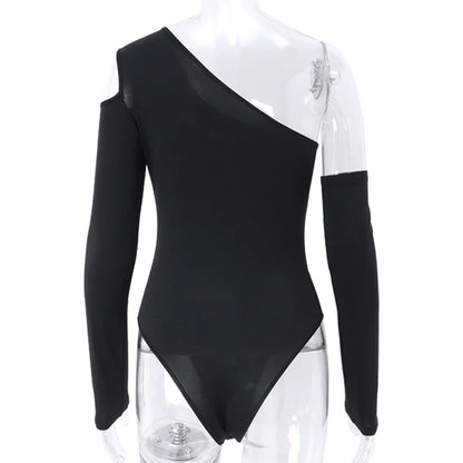 WhereMery Sexy Hollow Out See Through Mesh Bodysuit Women's Off Shoulder Long Sleeve Skinny T Shirts Gothic Aesthetic Bodysuits