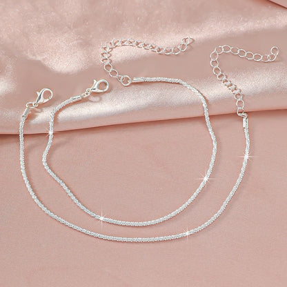 LATS Shiny Sparkling Simple Anklet for Women Gold Silver Color Elegant Jewelry Female Beach Ankle Bracelet on Foot Party Gift