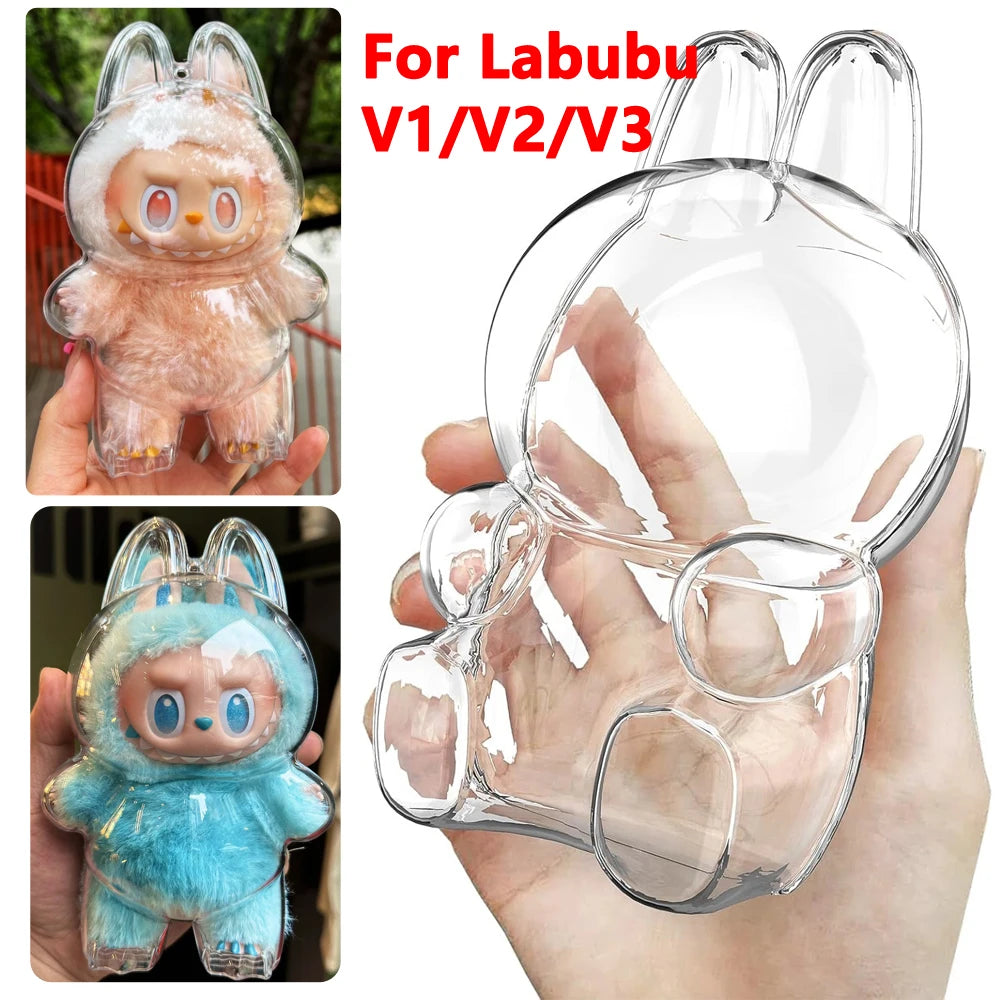 Labubu V1/V2/V3用透明保護カバー ポータブル収納ケース 防塵ディスプレイバッグ オーガナイザードールアクセサリー