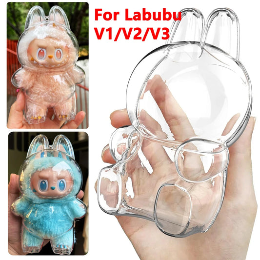 Labubu V1/V2/V3用透明保護カバー ポータブル収納ケース 防塵ディスプレイバッグ オーガナイザードールアクセサリー