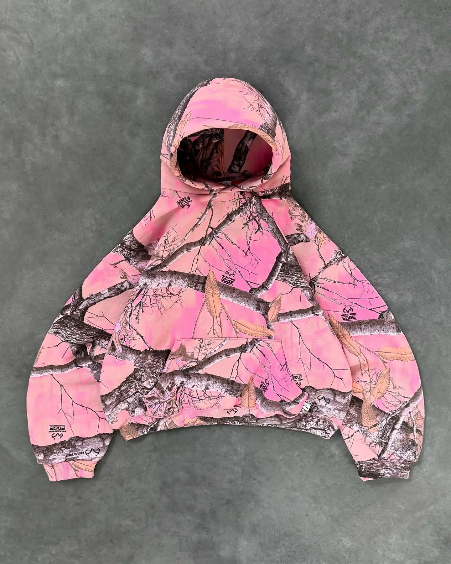 Y2K Retro Zip Up Hoodie Pink Branch Camo Print Pattern Sweatshirt Streetwear Harajuku Trendy Casual Camouflage Unisex Boxy Coat