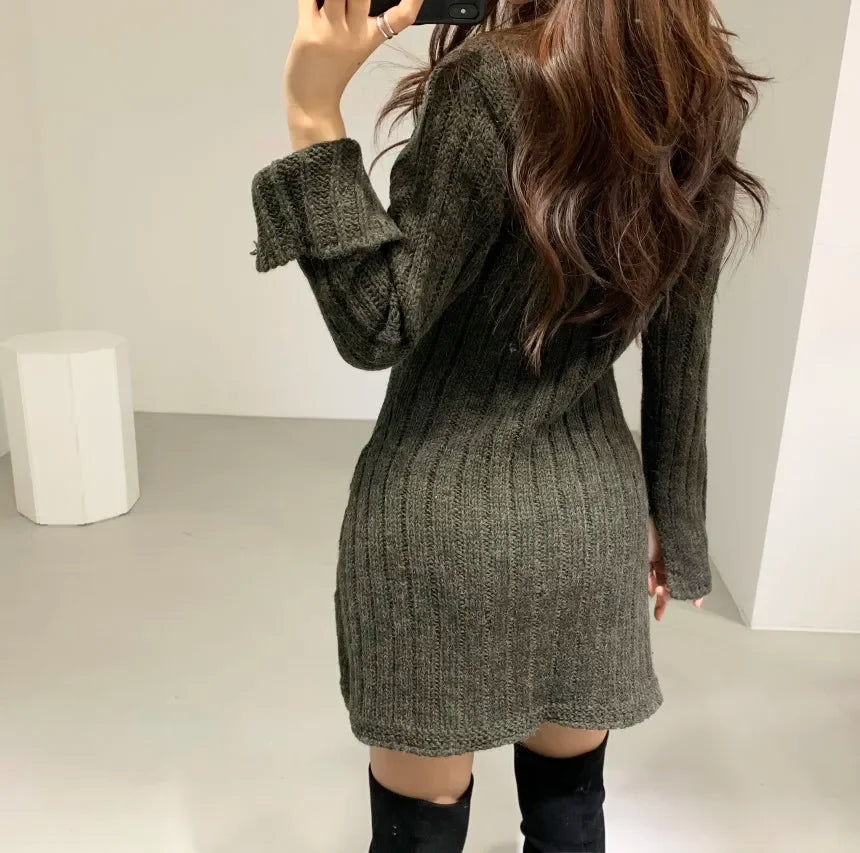 レディースセーター ドレス 長袖 ケーブルニット ボタンダウン ニットミニドレス ティーンガール用 秋冬シックなコーディネート