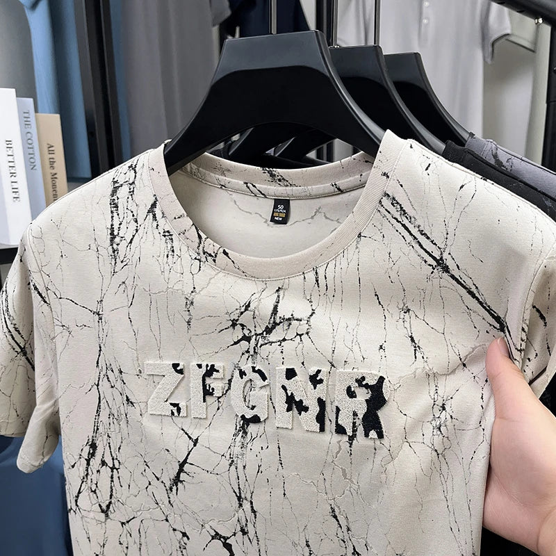 Top Grade Print New Summer Tops Hipster Designer Tshirt Men 2025 Brand Short Sleeve Round Neck Casual Fashion Men Clothing