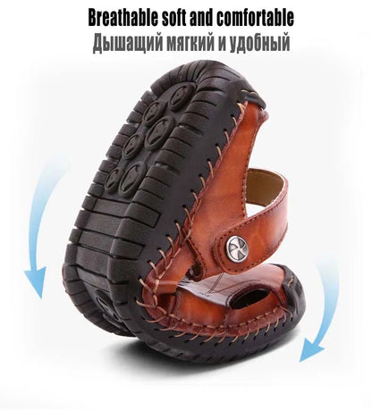 Sandals Man Summer 2023 Leather Slides Breathable Rome Male Outdoor Beach Platform Slippers Soft Hot Sale Men Flat Sandals