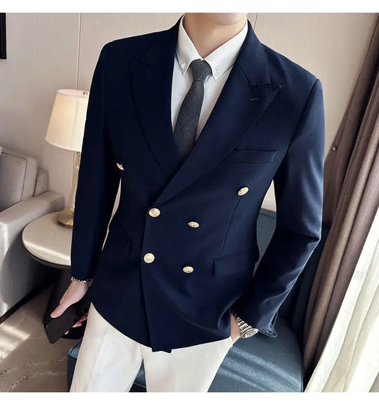 British Style Suit Blazer Classic White Blue Black Double-breasted Metal Buttons Suit Jacket Man Tailor-made Suit Suit Jackets