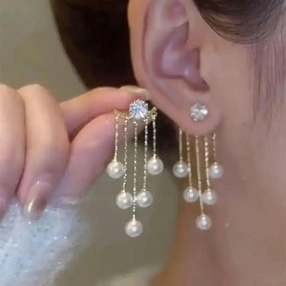 925 Silver Needle Korean Fashion Tassel Pearl Earrings For Women Jewelry 2025 Trending New Vintage Women's Pearl Drop Earrings