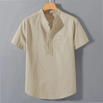Men's Summer Short Sleeve Solid Color T-shirt Pocket Design Button Shirts Daily High Street Wear Simple Comfortable Style