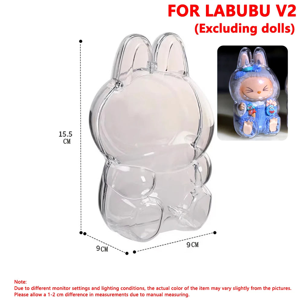 Labubu V1/V2/V3用透明保護カバー ポータブル収納ケース 防塵ディスプレイバッグ オーガナイザードールアクセサリー