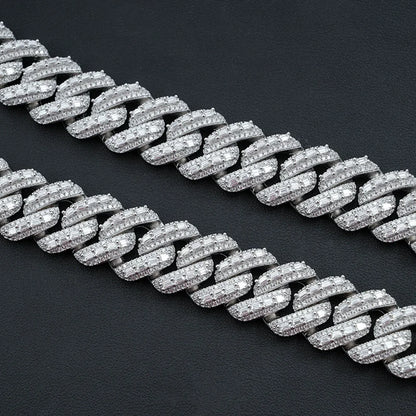 Wong Rain ヒップホップロック 925 スターリングシルバー VVS1 3EX D 本物のモアサナイト フルダイヤモンド ジェム 18MM キューバンチェーン ネックレス ファインジュエリー