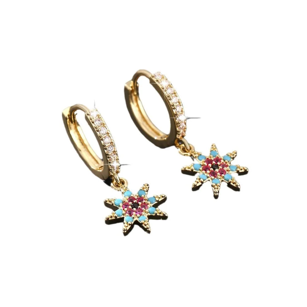 Light Luxury Copper Inlaid zircon Octagonal Star Pendant Hoop Earrings for Women Eleagnt Dangle Earring Party Jewelrys Gifts