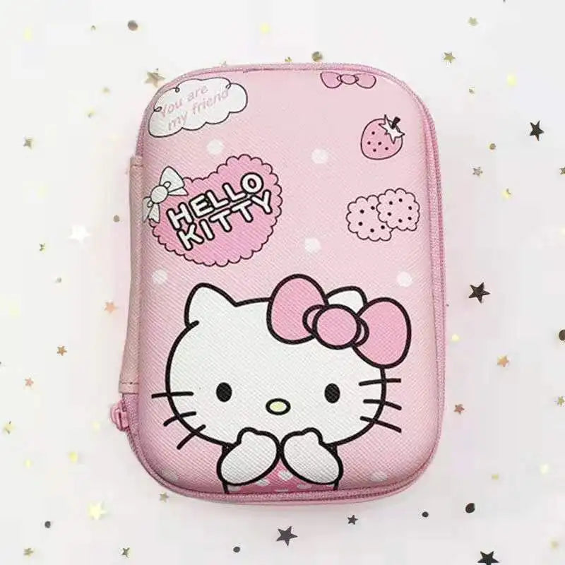 Sanrio Hello Kitty Kuromi Data Cable Storage Bag Anime Cartoon Portable Charger Earphone Coin Sorting Case Organizer Carry Box