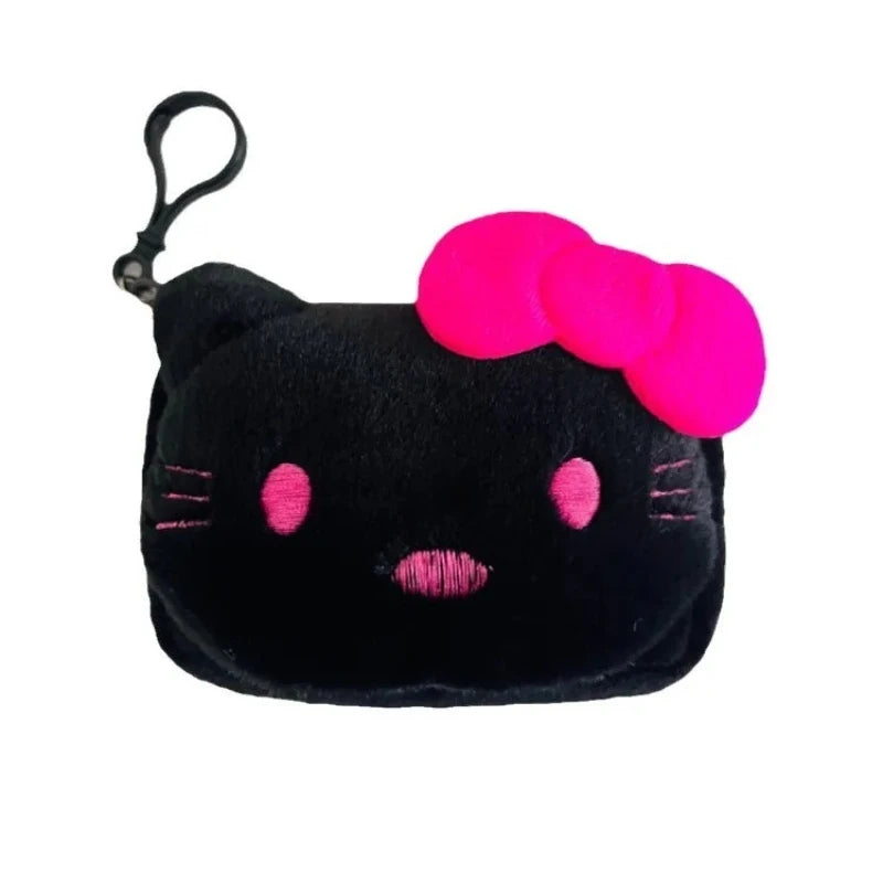 New Fashionable Black Cartoon Cat Plush Wallet Keychain Pendant Cute Girl Heart-Shaped Round Headphone Storage Bag