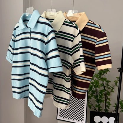 Hirsionsan Polo Neck T Shirt Women Soft Chic Tees 95% Cotton Jumper Clothes Loose Casual Pullover 2025 Summer New Crop Tops