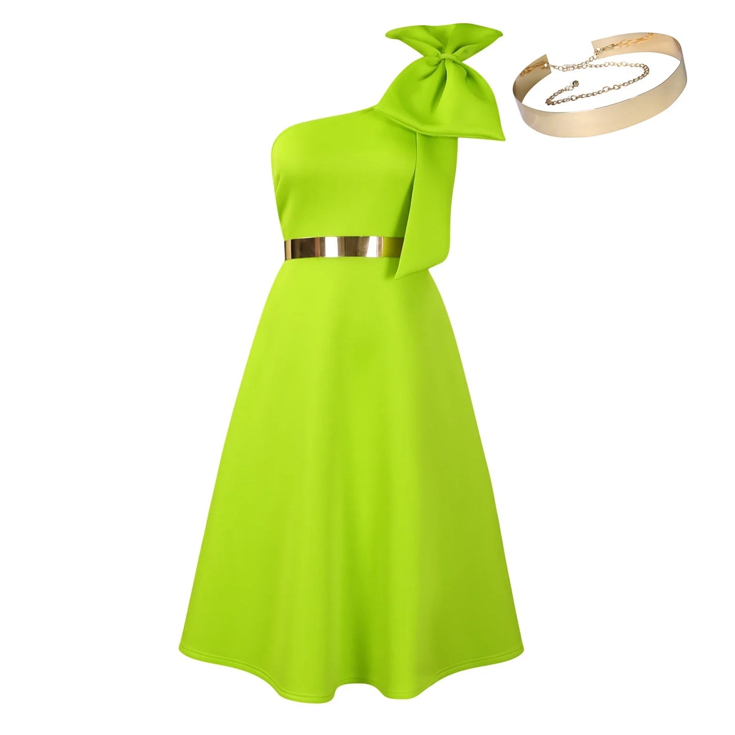 French One Shoulder A Line Pleated Birthday Party Dresses Women Bow Sleeveless Belt Large Skirt Elegant Women's Party Dress