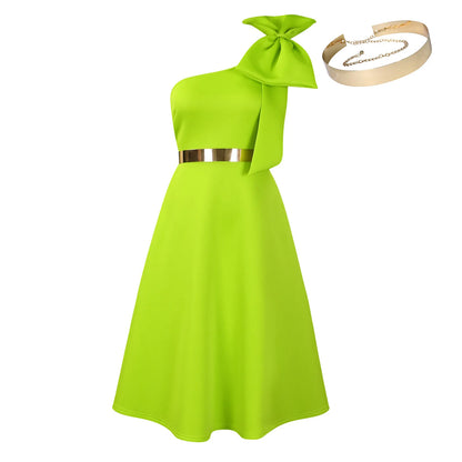 French One Shoulder A Line Pleated Birthday Party Dresses Women Bow Sleeveless Belt Large Skirt Elegant Women's Party Dress