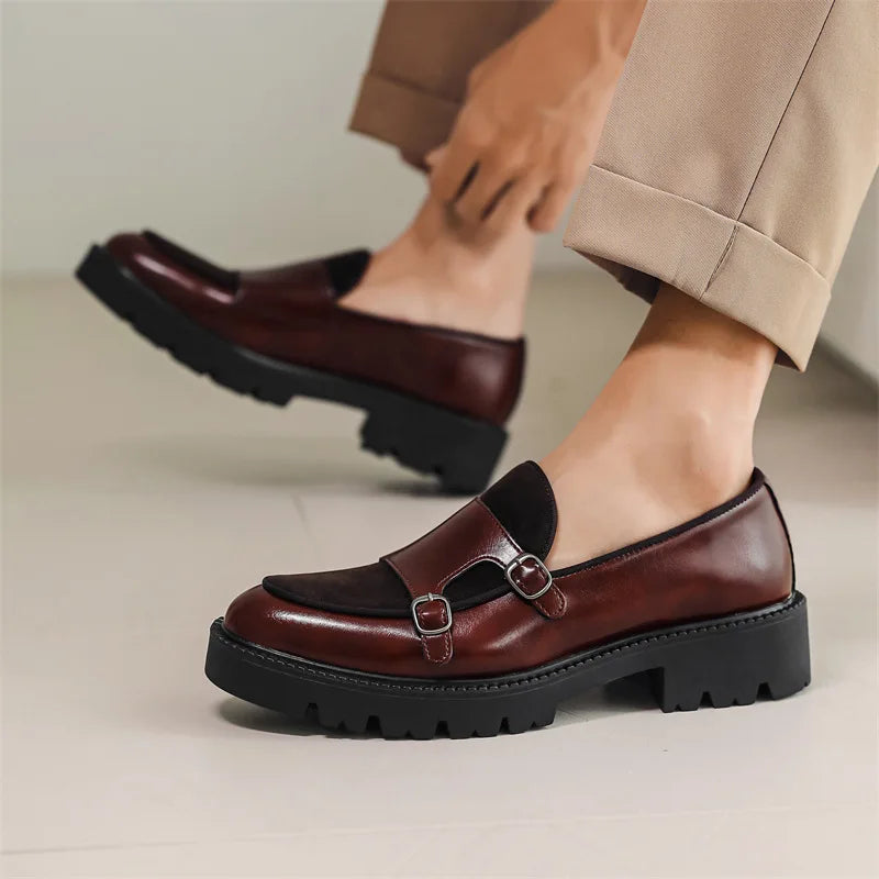 2025 Loafers Men Leather Shoes Thick-soled British Style Black Formal Business Shoes Fashion Luxury Slip-On Casual Shoes