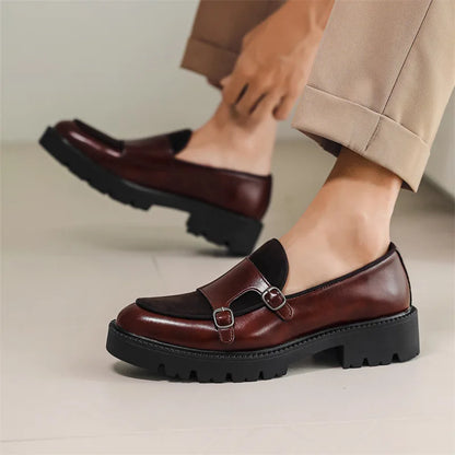 2025 Loafers Men Leather Shoes Thick-soled British Style Black Formal Business Shoes Fashion Luxury Slip-On Casual Shoes