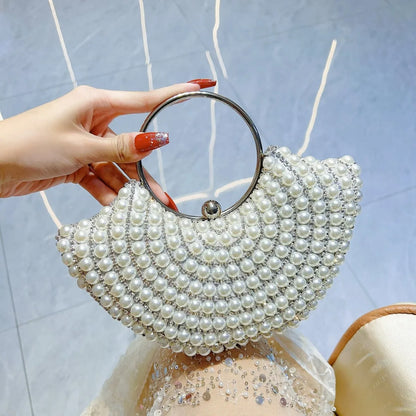 Luxurious Design Sparkling Banquet Clutch Bag Fashion Pearl inlay Wedding Handbag Lady Chain Shoulder Bag New Clutch Purse