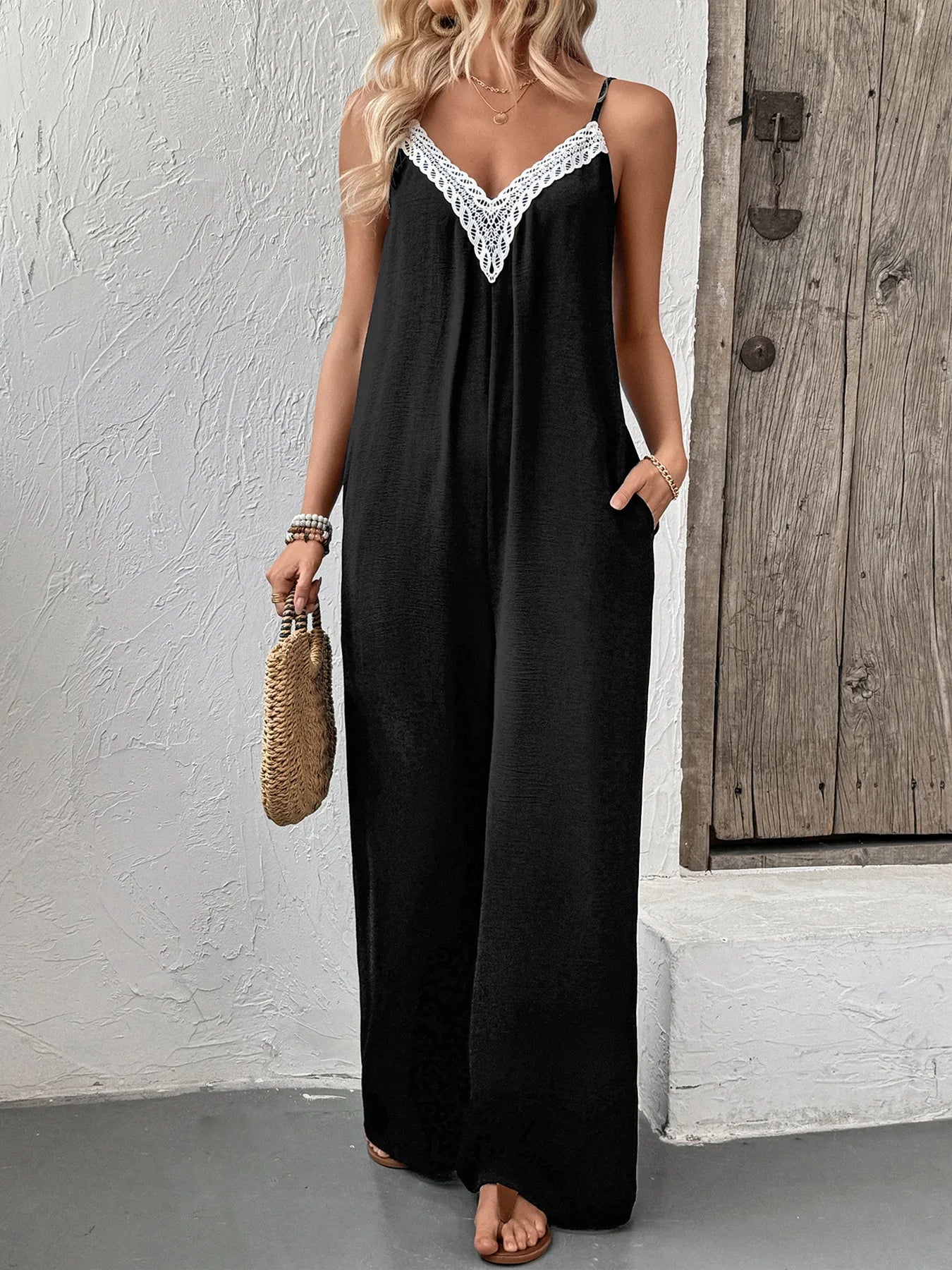 Season Sleeveless Jumpsuit Casual RuffleWide Leg Jumpsuit