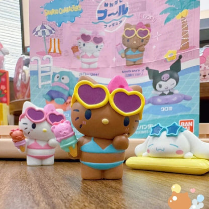 サンリオ アクションフィギュア モデル 夏の水着コレクション キティ ホワイト クロミ シナモン ガシャポン 公式 本物 コレクタブル