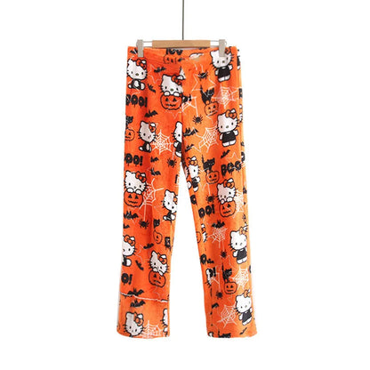 Kawaii Hello Kitty Christmas Velvet Pajamas, Anime and Cartoon Kuromi Autumn and Winter Loose Casual Warm Couple Home Clothes
