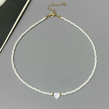 New Nature Shell Love Heart Choker Necklace for Girl Spring Summer Fashion Small Colorful Glass Beads Necklace Gift for Friend