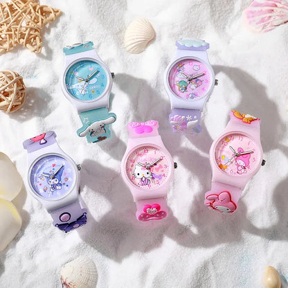 Sanrio Hello Kitty Children Wrist Watch Kuromi Cinnamoroll My Melody Kawaii Waterproof Silica Gel Chronograph Watch Student Gift