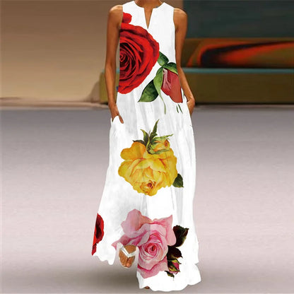Summer Sexy Maxi Dresses Women Sleeveless V-Neck Robe Party 2025 Retro Loose Beach Vestidos Y2k  S-5XL