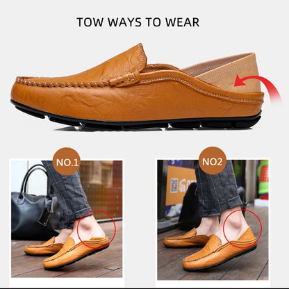 Men Loafers 2024 New Leather Shoes Men‘s Casual Shoes Moccasins Breathable Sneakers Men Driving Shoes Comfort Flats Plus Size 46