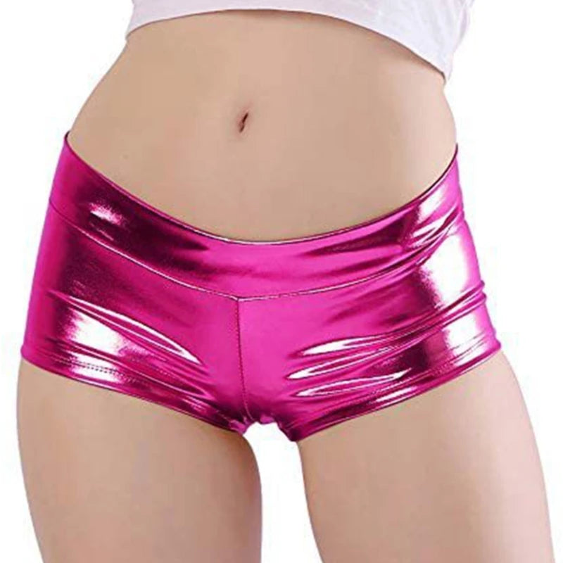 Women's Metallic Booty Shorts Shining Low Waist Shorts Dance Festival Bottoms Faux Leather Hot Pants Clubwear Gifts