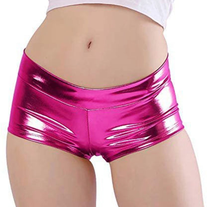Women's Metallic Booty Shorts Shining Low Waist Shorts Dance Festival Bottoms Faux Leather Hot Pants Clubwear Gifts