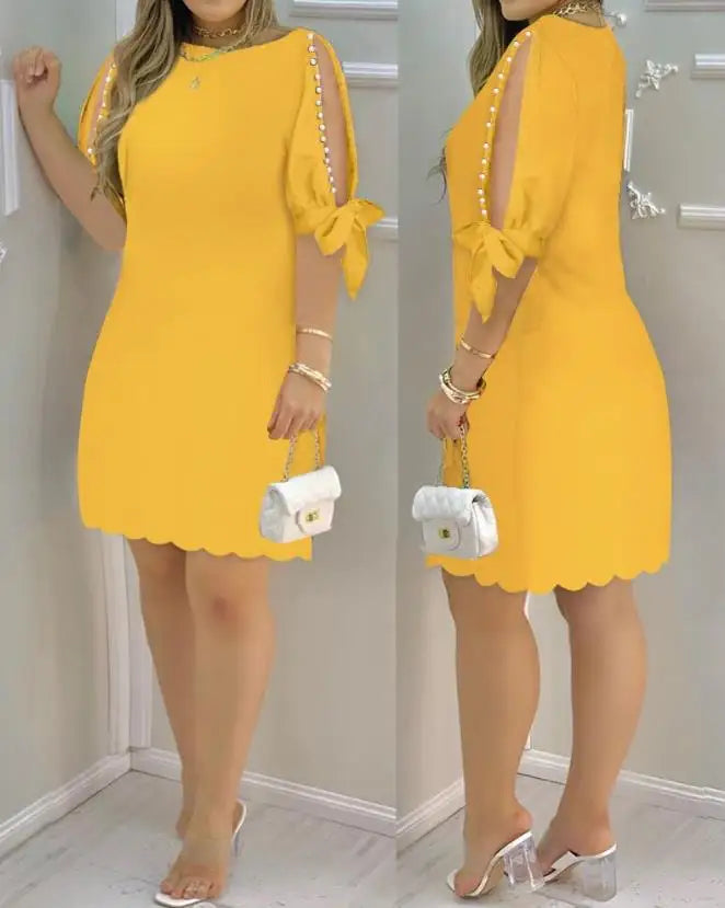 Elegant Dresses for Women Hollow Out Round Neck Casual Mini Dress Vacation New Fashion 2023 Summer Casual Sexy Female Clothing