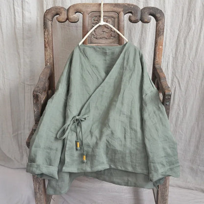 THHONE Fashion Woman Blouse 2024 Autumn Blusa Mujer Long Sleeve Korean Loose Women's Shirts Cotton Linen Solid Lace-up Camisas